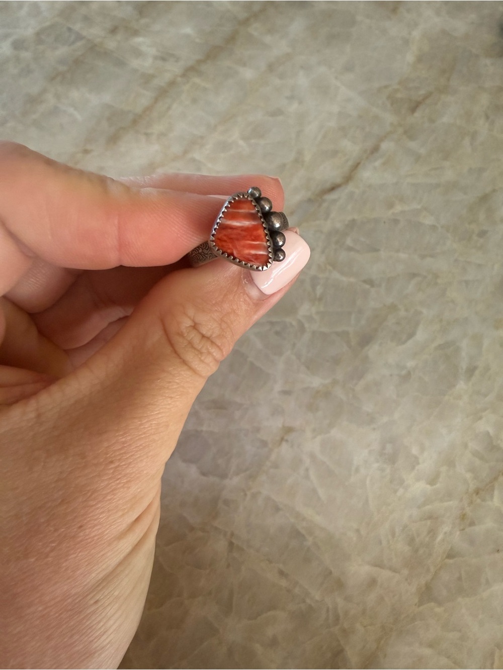 Silver Ring with Orange Triangular Stone